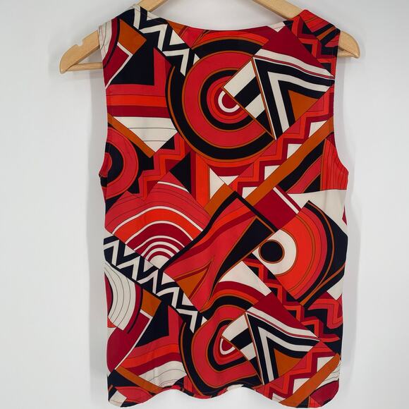 Chico’s Top Women’s Medium Red & Black Geometric Flowy Feminine - Picture 6 of 8
